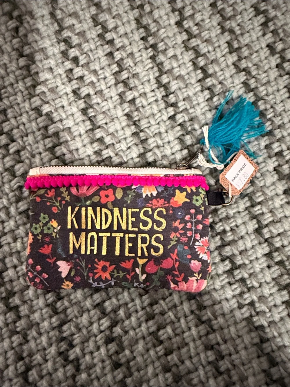 Hallmark Floral 'Kindness Matters' Coin Purse - Black, Pink & Teal